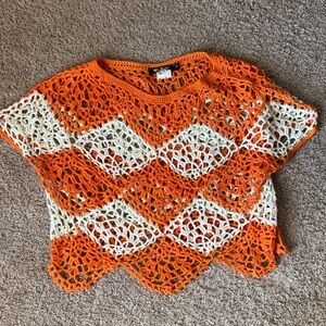Orange and White Crochet Women Top
